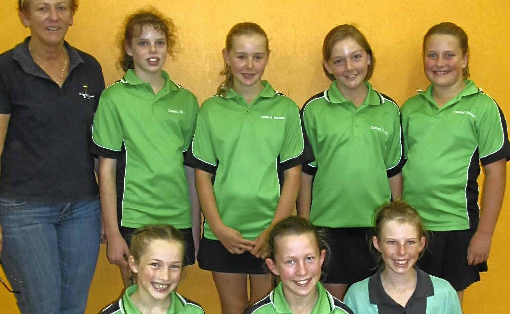 Central Downs coach Margaret Grew, St Patrick’s, Allora, with the 11 years and under Central Downs netball team (back, from left) Sophie Otten, Brianna Meacle, Olivia Sipple, Lucy Mantova, (front) Mary Higgins, Keely McGrath, and Georgina Garnsey, at the Southern Downs Primary School netball trials in Warwick. Central Downs coach Margaret Grew, St Patrick’s, Allora, with the 11 years and under Central Downs netball team (back, from left) Sophie Otten, Brianna Meacle, Olivia Sipple, Lucy Mantova, (front) Mary Higgins, Keely McGrath, and Georgina Garnsey, at the Southern Downs Primary School netball trials in Warwick.